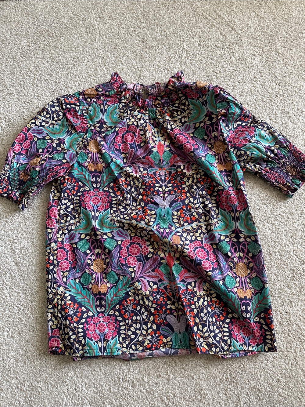 J. Crew liberty fabric Floral Puff-Sleeve Peasant Blouse in Navy, Pink & Teal